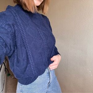 Navy Cable Knit Turtleneck Sweater